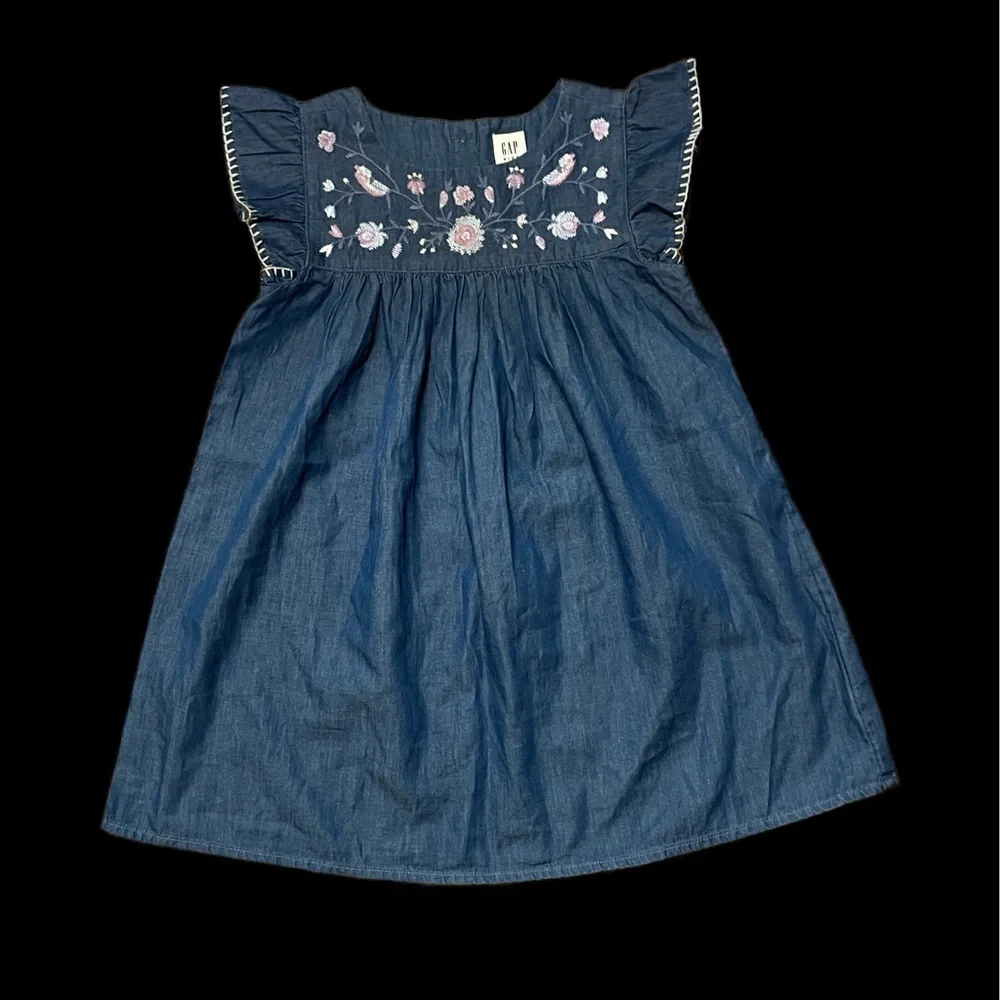 Gap Jean dress baby girl floral western ruffle short sleeve
